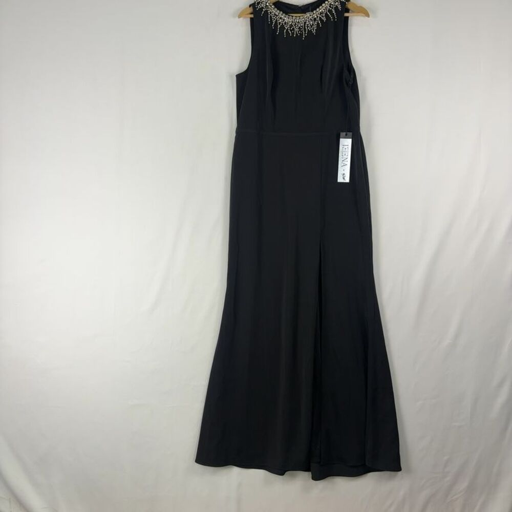 Ieena For Macduggal High Neck Gown  Black Faux Jewels